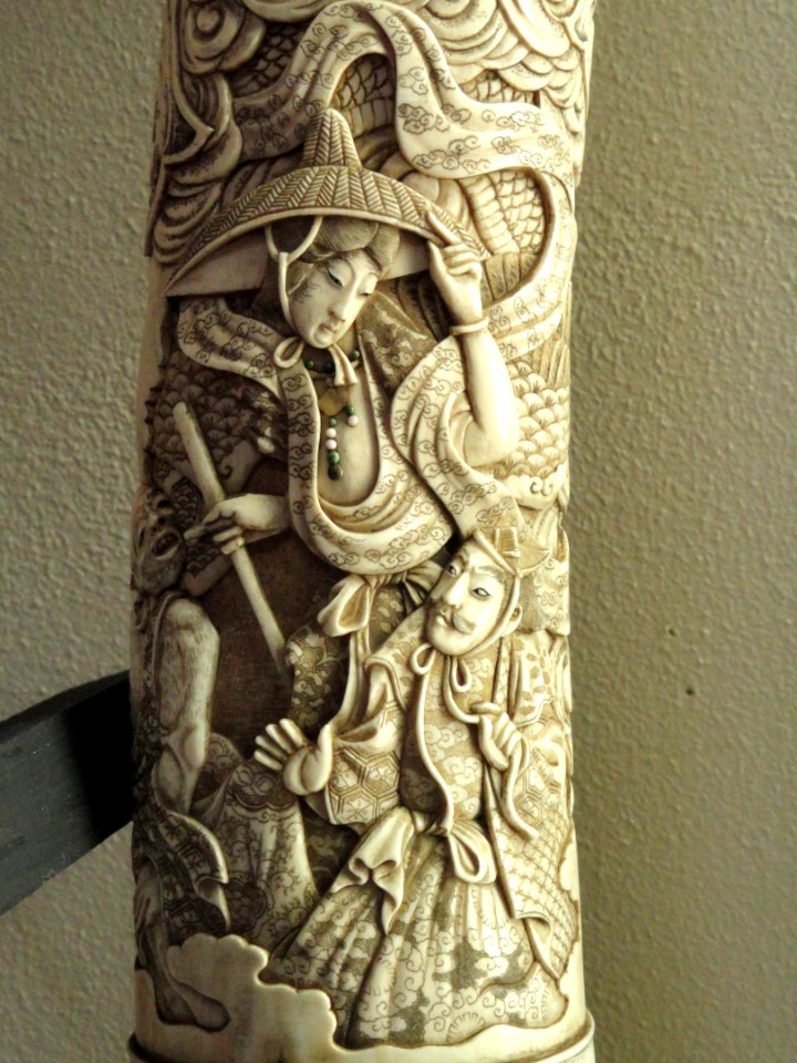 Sword scabbard (detail), Japan, artist unknown, carved ivory - George Walter Vincent Smith Art Museum - DSC03539