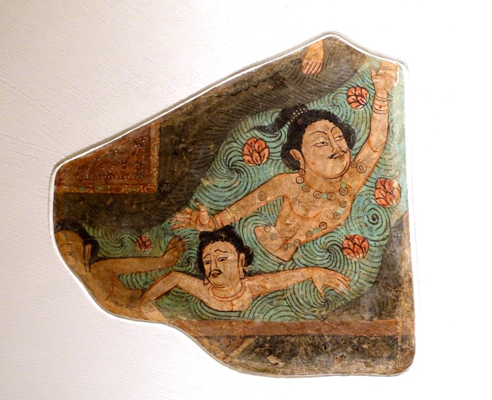 Swimmers in the River, Cave of the Seafarers (Cave 212), Kizil, c. 6th-7th century AD, wall painting - Ethnological Museum, Berlin - DSC01688