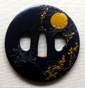 Sword guard with pine and moon design, by Hisahide, Japan, Edo period, 1700s-1800s AD - Tokyo National Museum - Tokyo, Japan - DSC08921
