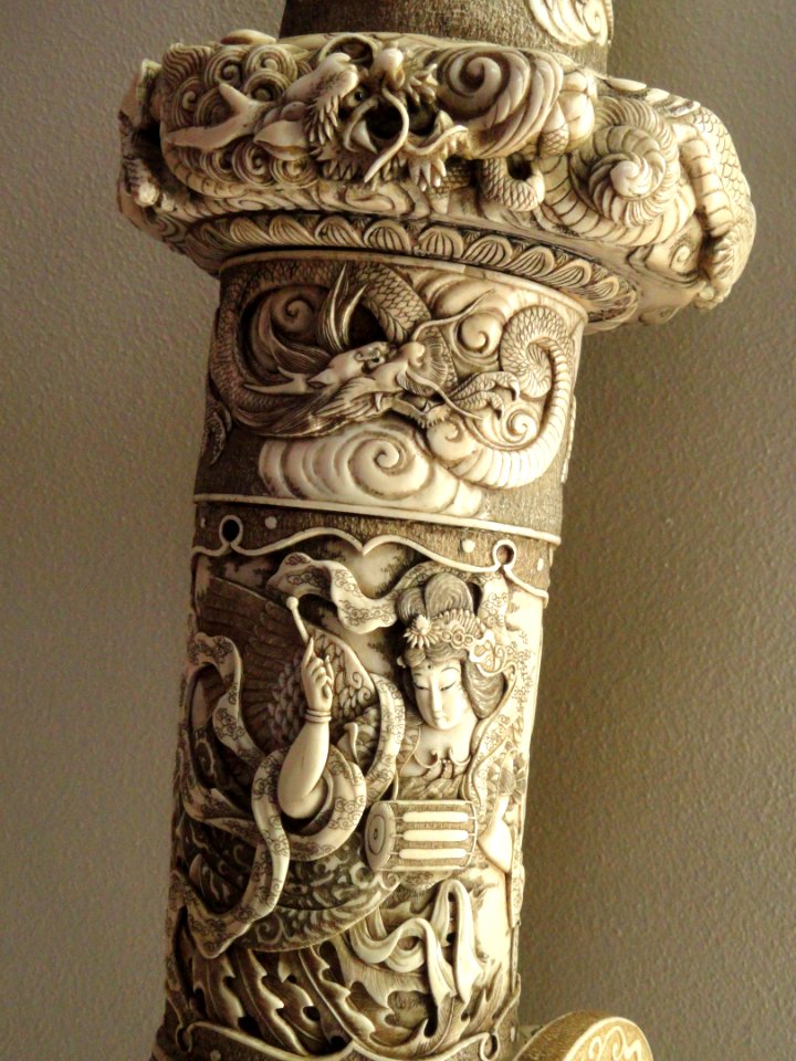 Sword scabbard (detail), Japan, artist unknown, carved ivory - George Walter Vincent Smith Art Museum - DSC03538