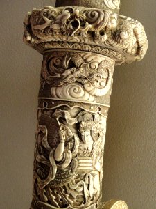 Sword scabbard (detail), Japan, artist unknown, carved ivory - George Walter Vincent Smith Art Museum - DSC03538