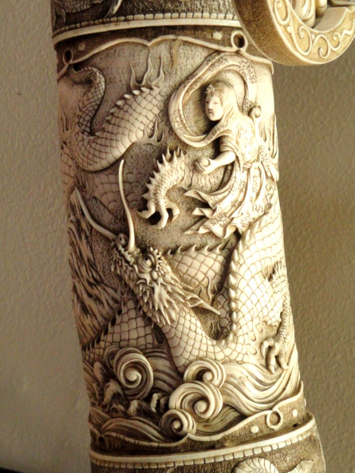 Sword scabbard (detail), Japan, artist unknown, carved ivory - George Walter Vincent Smith Art Museum - DSC03541