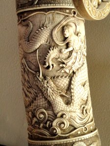 Sword scabbard (detail), Japan, artist unknown, carved ivory - George Walter Vincent Smith Art Museum - DSC03541
