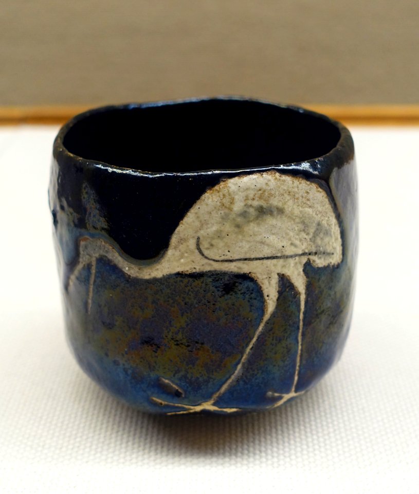 Tea bowl with crane and tortoise design, by Nin'ami Dohachi, 1800s AD, Raku ware, Kuroraku type ceramic - Tokyo National Museum - Tokyo, Japan - DSC09336
