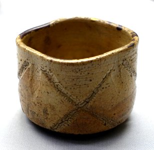 Tea bowl, known as Iwao, Karatsu ware, Hori garatsu type, Azuchi-Momoyama to Edo period, 1500s-1600s AD, ceramic - Tokyo National Museum - Ueno Park, Tokyo, Japan - DSC08893