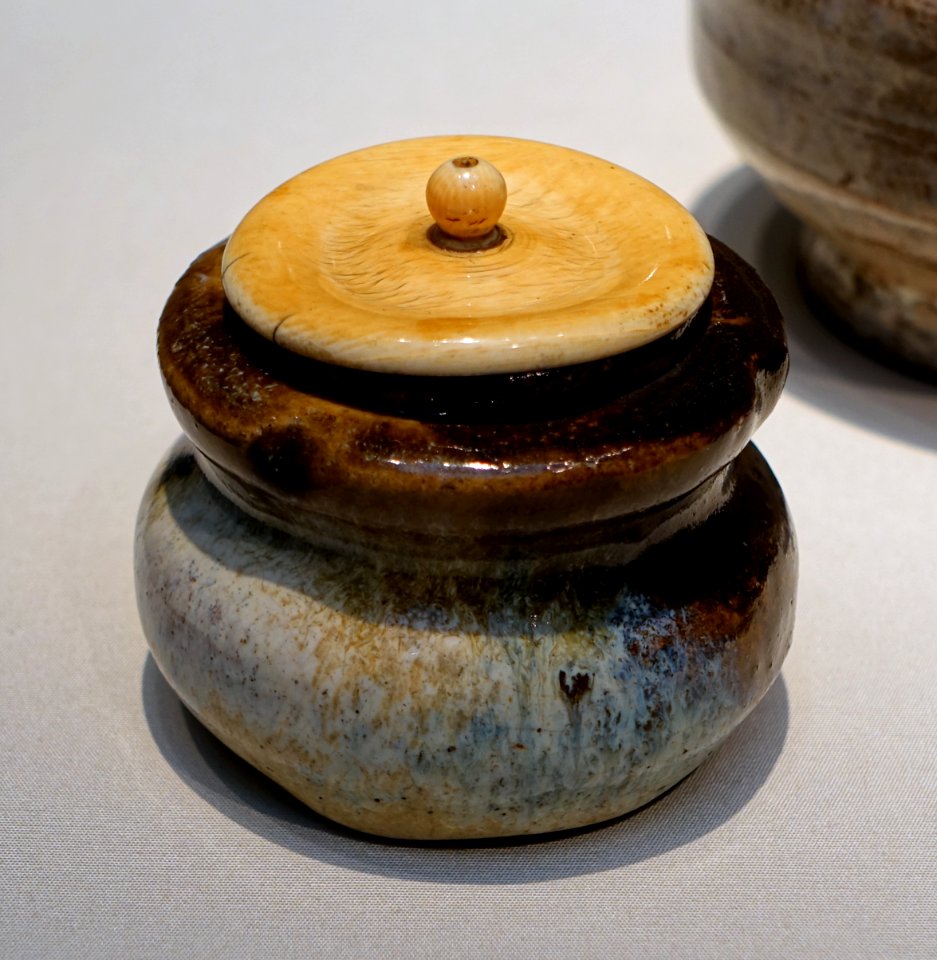 Tea caddy named Yariume (plum branch), Japan, Takatori kilns, Uchigaso kiln, Edo period, 1614-1630, stoneware, iron and rice-straw-ash glazes, ivory lid - Freer Gallery of Art - DSC04768