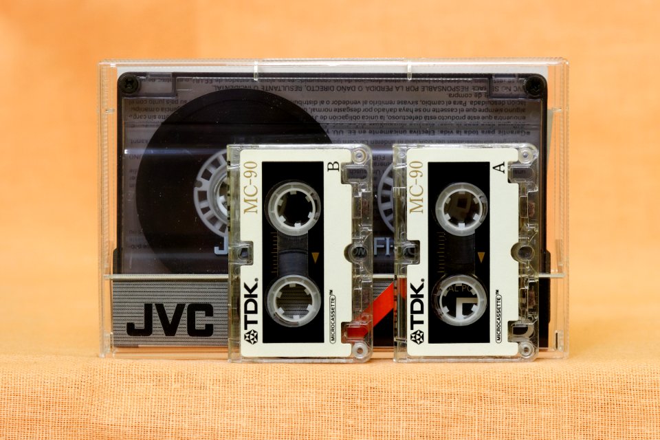 TDK MC-90 microcassette vs. compact cassette