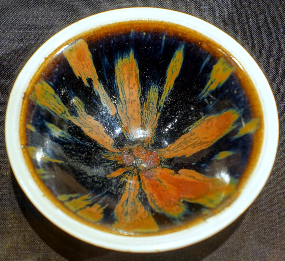 Tea bowl with russet-splashed black glaze, Hebei or Henan province, China, Jin dynasty, 1100s AD, stoneware, dark brown glaze, overglaze iron oxide - Portland Art Museum - Portland, Oregon - DSC08464