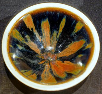 Tea bowl with russet-splashed black glaze, Hebei or Henan province, China, Jin dynasty, 1100s AD, stoneware, dark brown glaze, overglaze iron oxide - Portland Art Museum - Portland, Oregon - DSC08464
