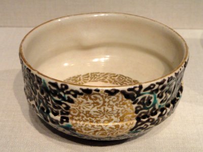 Tea caddy, style of Nonomura Ninsei, Japan, Kyoto, Edo period, c. 1800-1850, stoneware with rice-straw ash and iron glazes, ivory lid - Freer Gallery of Art - DSC05484