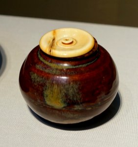 Tea caddy, bunrin type, China, Fujian Province, unknown kiln, Southern Song, Yuan, or Ming dynasty, 13th-15th century AD, stoneware, iron and wood-ash glazes, ivory lid - Freer Gallery of Art - DSC04746
