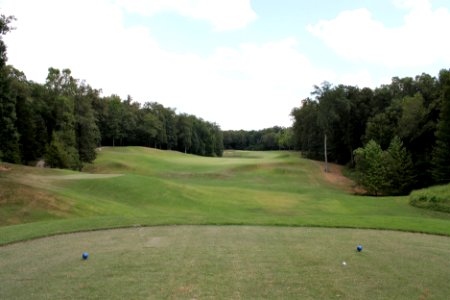 Tee box at The Ridges at Village Creek State Park golf course near Wynne, Arkansas