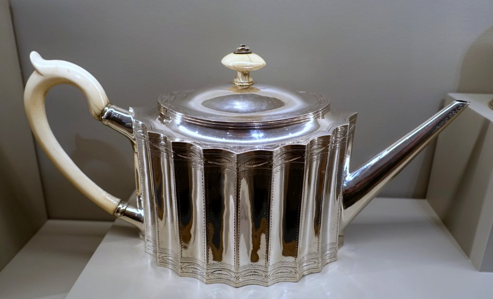 Teapot, Guangzhou, China, 1790-1810 AD, silver, ivory - Peabody Essex Museum - Salem, MA - DSC05267