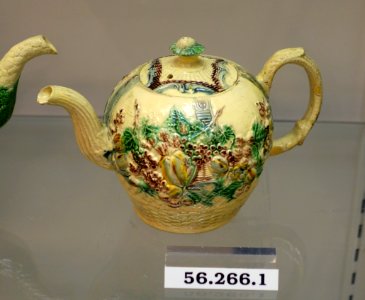 Teapot, William Greatbatch, Fenton, Staffordshire, England, creamware with underglaze metallic oxides, HD 56.266.1 - Flynt Center of Early New England Life - Deerfield, Massachusetts - DSC04511