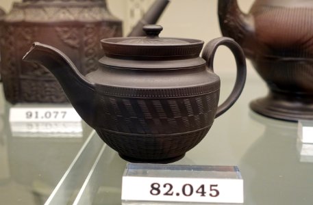 Teapot, attributed to Davenport, Longport, Staffordshire, England, c. 1820, black basalt stoneware, HC 82.045 - Flynt Center of Early New England Life - Deerfield, Massachusetts - DSC04678