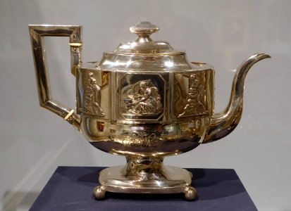 Teapot by Hugh Wishart, c. 1815, silver, fruitwood, ivory - Dallas Museum of Art - DSC04775