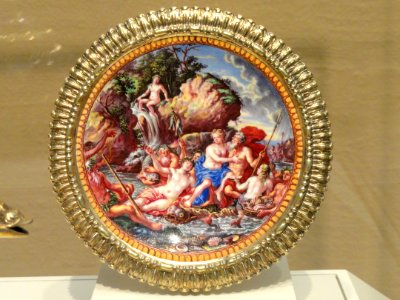 Tea Service, c. 1700, view 3 saucer depicting water, Matthaus Baur II, Augsburg, Germany, silver gilt and enamels on copper plate - Art Institute of Chicago - DSC00048
