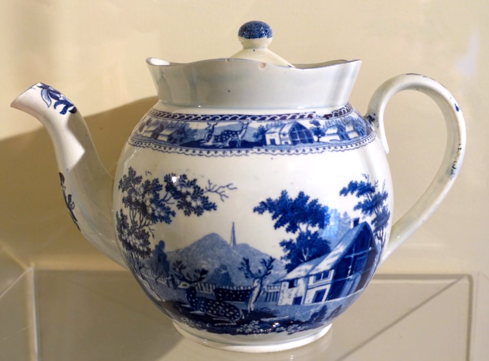 Teapot, England, early 1800s, earthenware with transfer-printed decoration - Concord Museum - Concord, MA - DSC05764