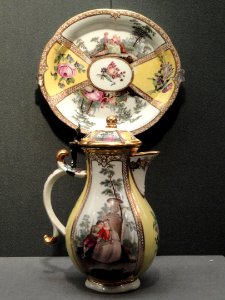 Tea service, view 1, c. 1745, Meissen, hard-paste porcelain, overglaze enamels, gilding - Gardiner Museum, Toronto - DSC00890 photo