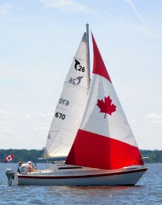 Tanzer 26 sailboat Clear Sky with Canadian flag genoa 1345