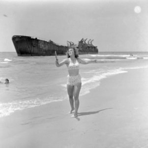 Tel Aviv. Strand bij de strandboulevard. Een dame in bikini tijdens het spelen v, Bestanddeelnr 255-1373 (cropped) photo
