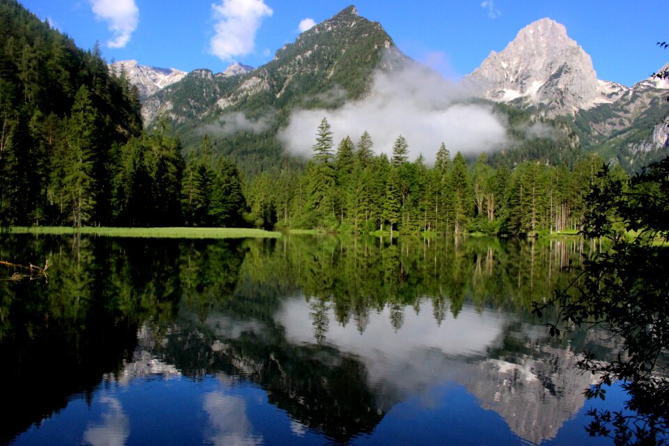 Lake mirroring mountain and water