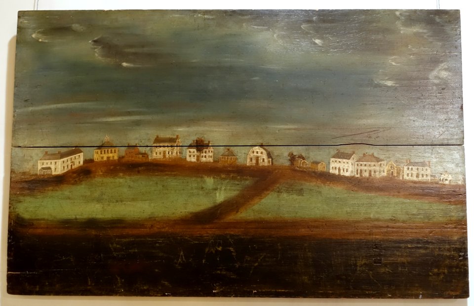 Taunton Green overmantle, attributed to Rufus Hathaway, c. 1772-1790, oil on wood - Old Colony History Museum - Taunton, Massachusetts - DSC03687