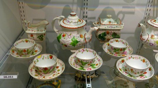 Tea set, England, probably Staffordshire, c. 1840, pearlware, overglaze enamels, HD 56.051 - Flynt Center of Early New England Life - Deerfield, Massachusetts - DSC04635