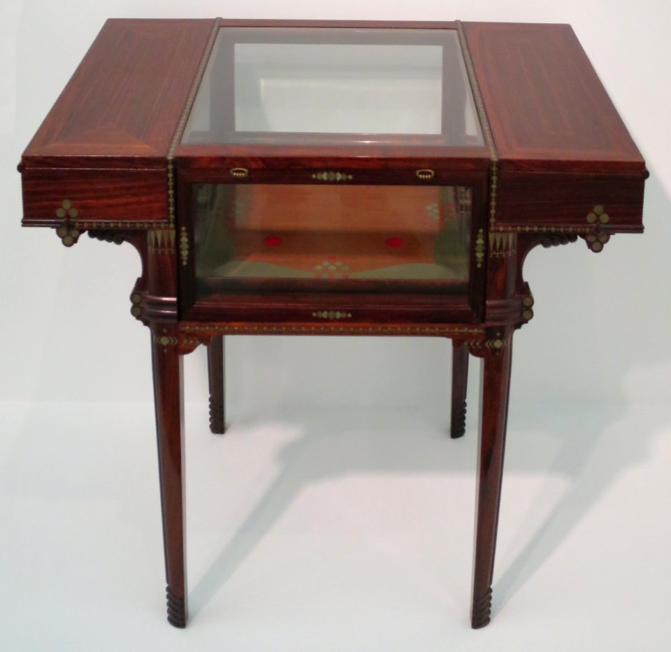 Tea table, 1914-15, Eugenio Quarti, walnut, mahogany, brass, celluloid and glass, Wolfsonian-FIU Museum II