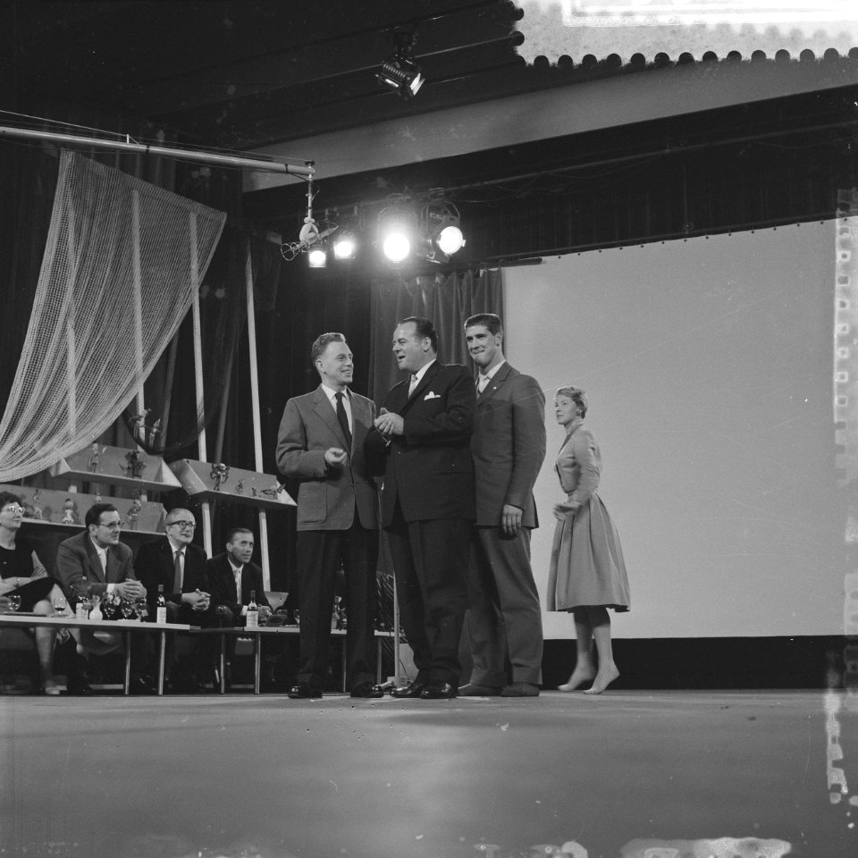 Televisieuitzending Anders dan Anderen, vlnr Bert Garthoff, Joop Geesink, , Bestanddeelnr 909-9159