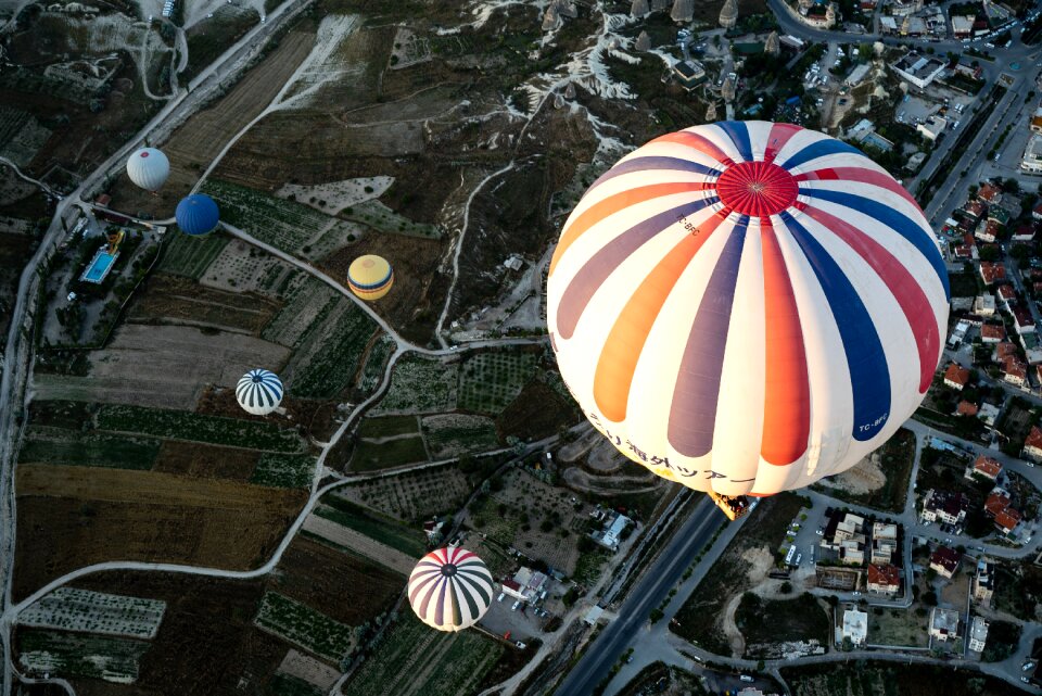 City hot air balloons outdoors