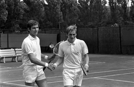 Tennis. Coupe de Galea te Amsterdam. Jan Hordijk in aktie, Bestanddeelnr 921-5178
