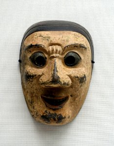 Taishotoku bugaku mask, formerly passed down at Niutsuhime Jinja, Wakayama, Japan, Kamakura period, 1200s-1300s AD, wood with polychromy - Tokyo National Museum - Tokyo, Japan - DSC09059