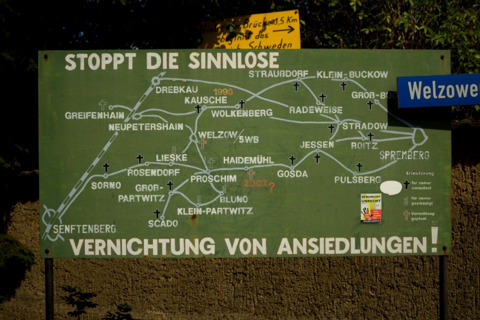 Tagebau Protest Karte abgebaggerter Orte - Proschim