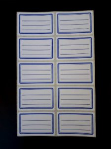 Ten sticky labels with blue frames