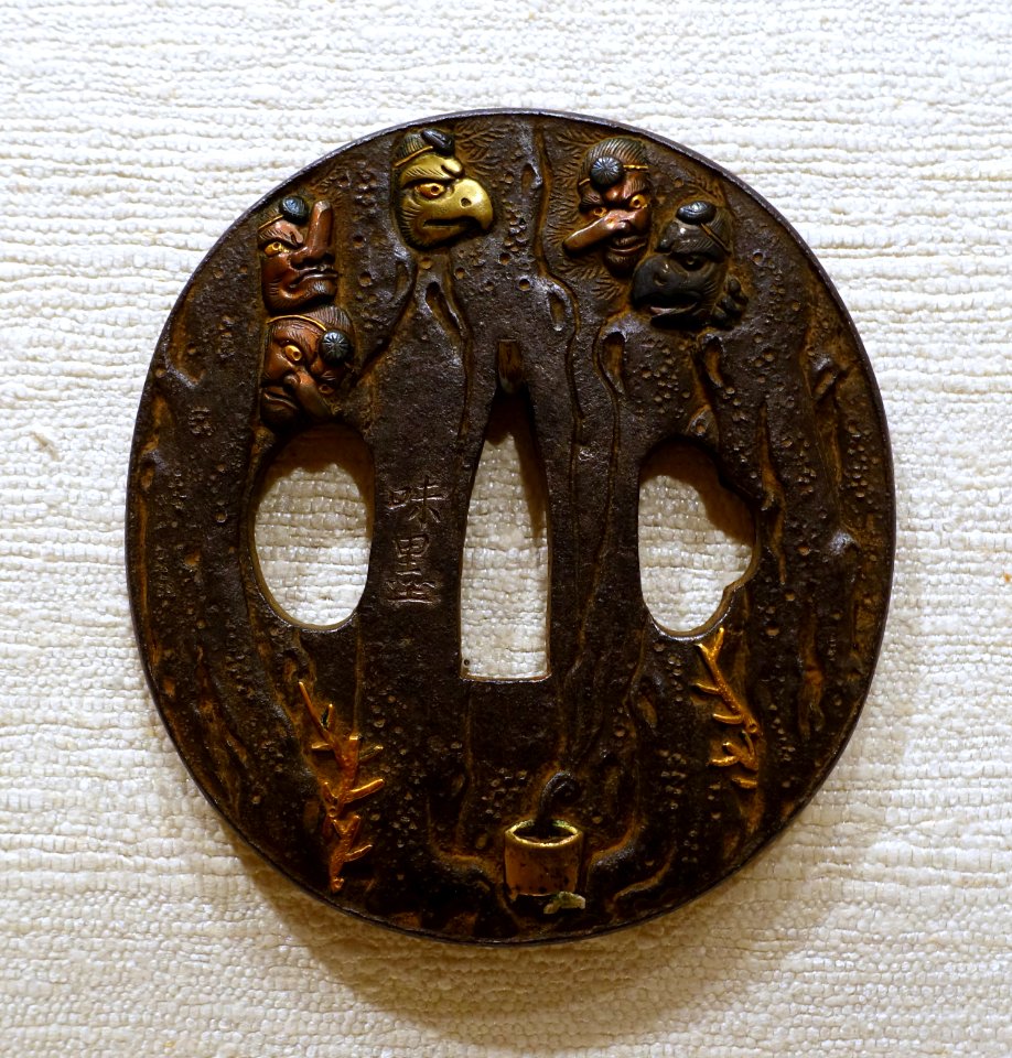 Tengu (tree sprites), tsuba, Japan, Miboku (known as Shozui or Masayuki), iron- Peabody Essex Museum - DSC07472