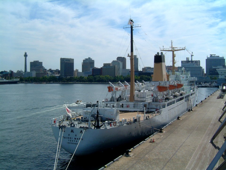 Taisei-maru back style, a training ship of National Institute for Sea Training(NIST) ,at the Osanbashi Pier of Yokohama Port