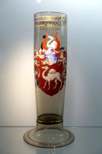 Tall beaker (Stangenglas), Lorenzo Biller and Barbara Zeilnerin, southern Germany or Hall in Tyrol, c. 1560-1580, glass with enamel and gold - Landesmuseum Württemberg - Stuttgart, Germany - DSC03359