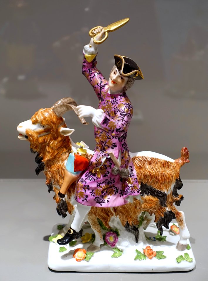 Tailor riding a goat (Welsh tailor), Johann Joachim Kaendler, Meissen Porcelain Factory, c. 1740, hard-paste porcelain - Wadsworth Atheneum - Hartford, CT - DSC05174