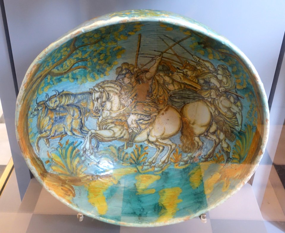 Talavera bowl with bullfight scene, ceramic - Museo Nacional de Artes Decorativas - Madrid, Spain - DSC08113