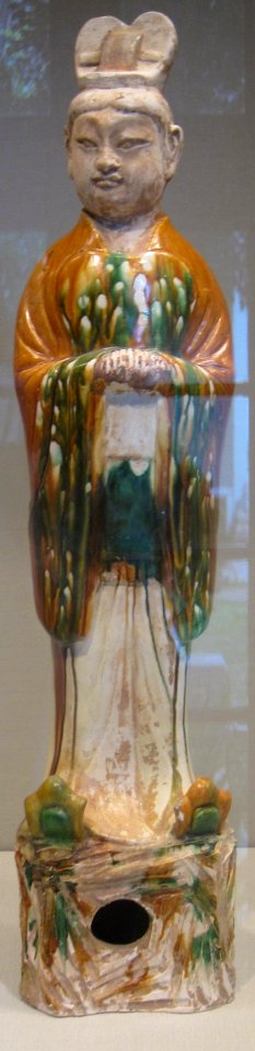 Tang dynasty sculpture of court official, late 7th-early 8th century, earthenware with sancai glaze, Honolulu Academy of Arts