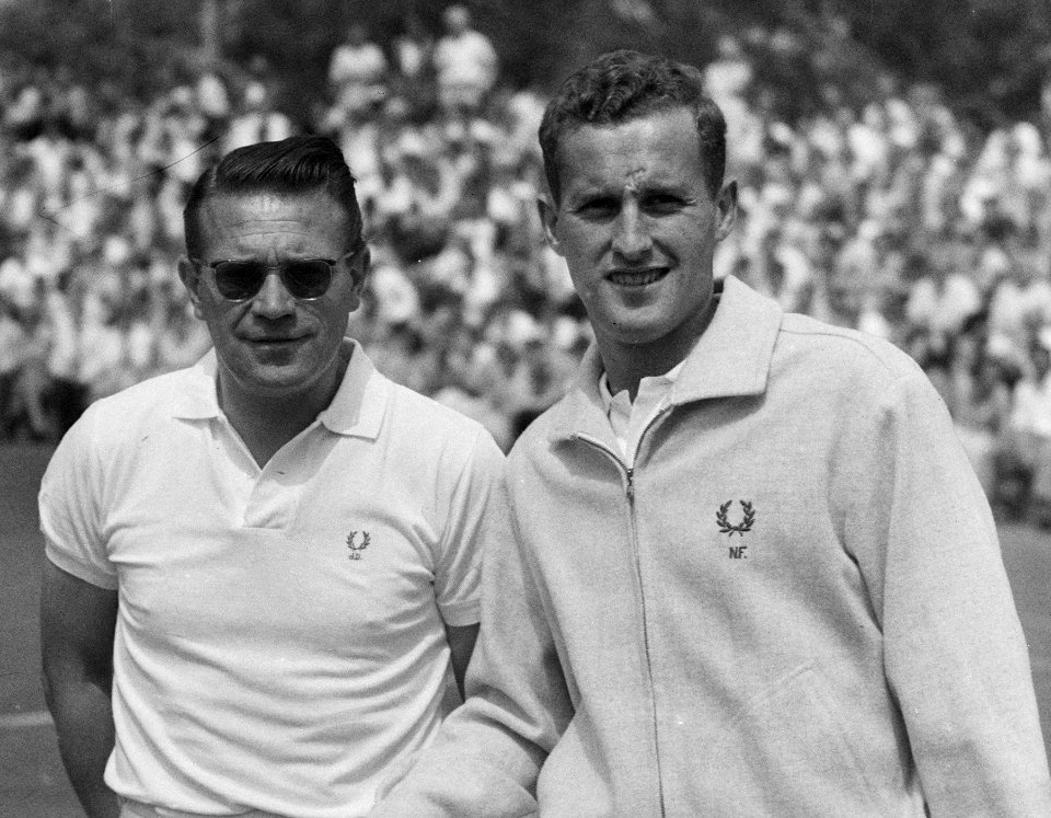 Tenniskampioenen te Noordwijk - Jaroslav Drobný and Neale Frazer - Bestanddeelnr 907-8785