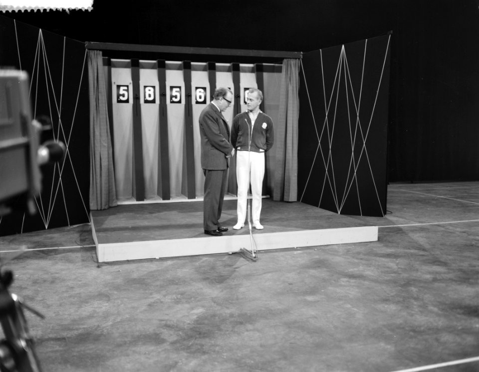 Televisietoto vanuit Expohal te Hilversum, Klaas Boot en Theo Eerdmans, Bestanddeelnr 911-9523