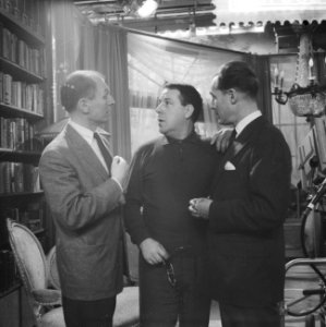 Televisiespel Oscar, vlnr Henk Rigters , Ko van Dijk en Guus Oster, Bestanddeelnr 911-0621