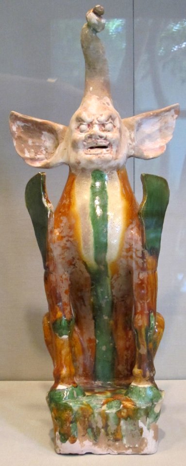 Tang dynasty tomb sculpture of guardian figure with human face, late 7th-early 8th century, earthenware, HAA