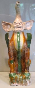 Tang dynasty tomb sculpture of guardian figure with human face, late 7th-early 8th century, earthenware, HAA