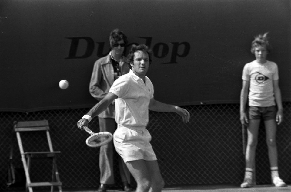 Tennis Davis-Cup Nederland tegen Roemenie te Den Haag , Tom Okker in aktie, Bestanddeelnr 926-4196