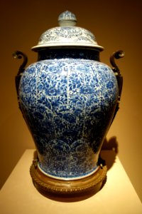 Temple Jar, 2 of 2, China, Qing Dynasty, Kangxi period, 1662-1722, porcelain with underglaze cobalt, bronze decoration photo