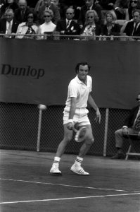 Tennis Davis-Cup Nederland tegen Roemenie, Okker in aktie, Bestanddeelnr 926-4248