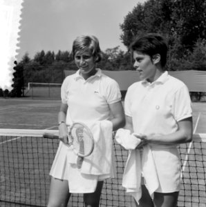 Tennis Nederland tegen Belgie, Trudi Groenman en Belgische speelster, Bestanddeelnr 916-7943